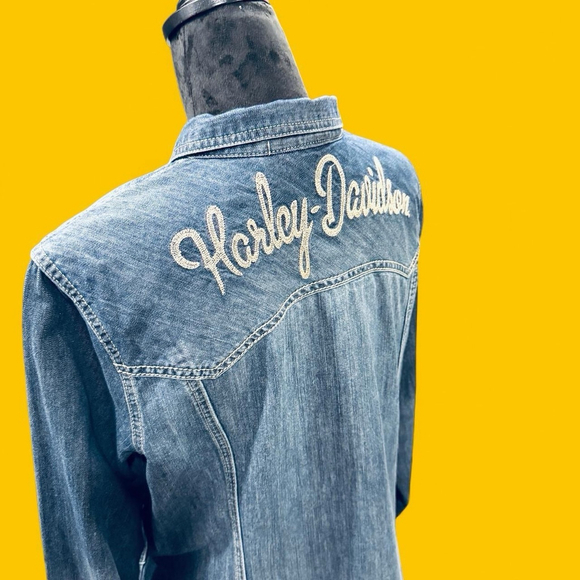 Harley-Davidson Denim Button Down Shirt Women XL Western Snap Logo Embroidered - Picture 5 of 10